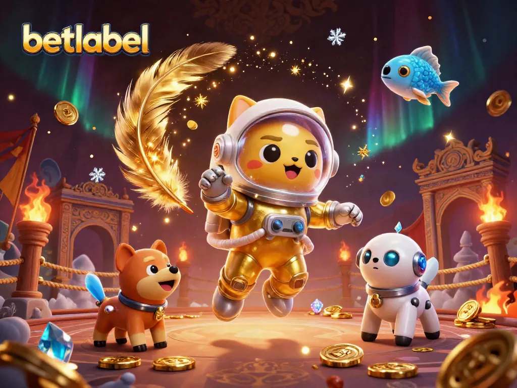 Experience thrilling gaming action with BetLabel's engaging casino environment in a vibrant 3D scene.