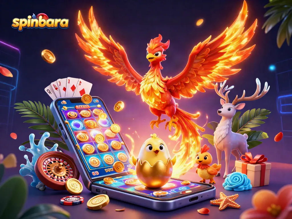 Experience exciting games at Spinbara Casino with a vibrant phoenix and immersive gaming elements.